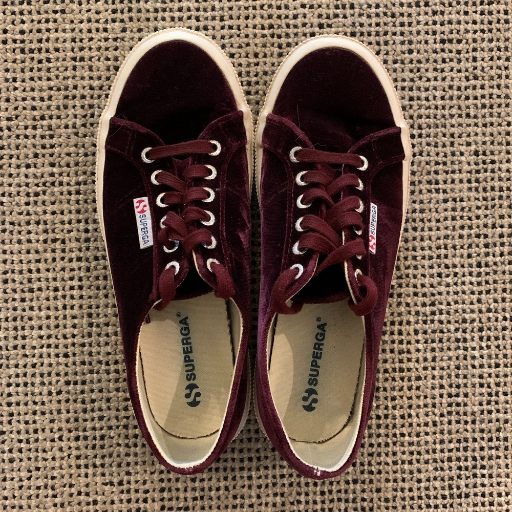 Superga Burgundy Velvet Sneakers - Picture 2 of 5